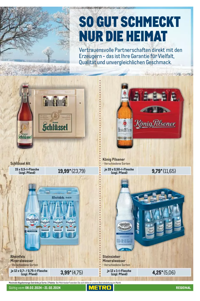 Aktueller Prospekt Metro - Regionaler Adresseinleger - von 08.02 bis 21.02.2024 - strona 71 - produkty: Alwa, flasche, getränk, getränke, könig pilsener, mac, mineralwasser, Palette, pils, pilsener, Steinsieker, Ti, wasser