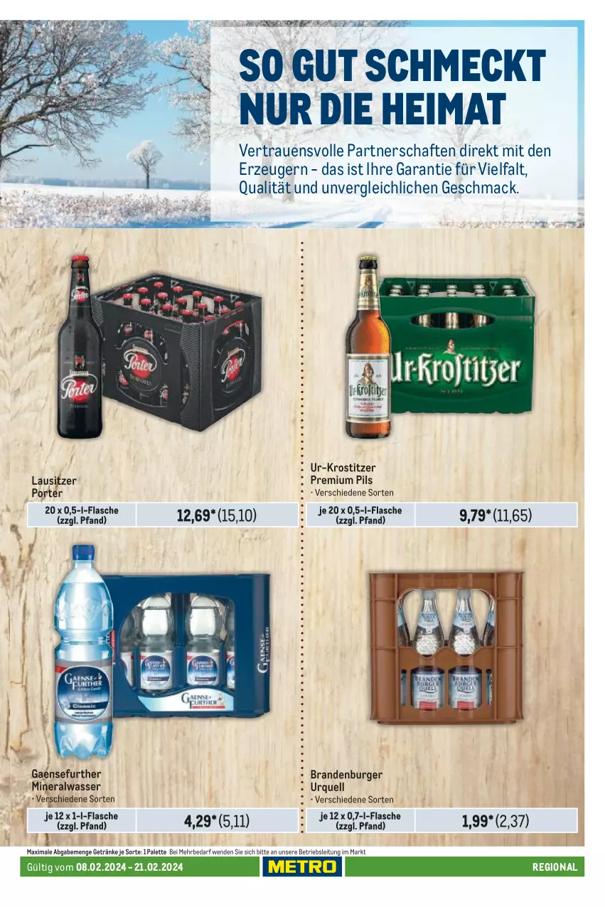 Aktueller Prospekt Metro - Regionaler Adresseinleger - von 08.02 bis 21.02.2024 - strona 79 - produkty: Alwa, burger, flasche, getränk, getränke, mac, mineralwasser, Palette, pils, premium pils, Ti, wasser