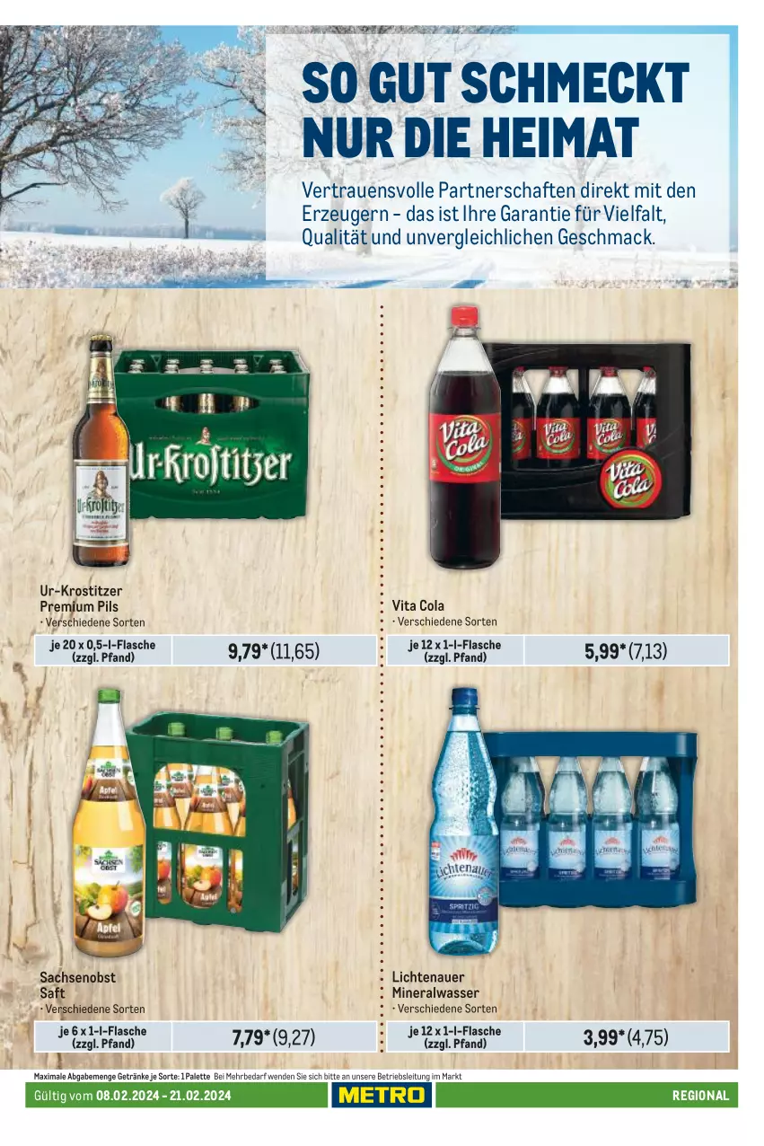 Aktueller Prospekt Metro - Regionaler Adresseinleger - von 08.02 bis 21.02.2024 - strona 85 - produkty: Alwa, auer, cola, flasche, getränk, getränke, lichtenauer, mac, mineralwasser, obst, Palette, pils, premium pils, sac, saft, Ti, vita, Vita C, wasser