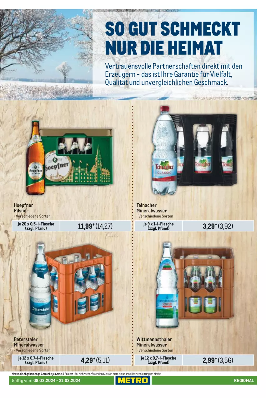 Aktueller Prospekt Metro - Regionaler Adresseinleger - von 08.02 bis 21.02.2024 - strona 91 - produkty: Alwa, flasche, getränk, getränke, mac, mineralwasser, Palette, pils, pilsner, Ti, wasser