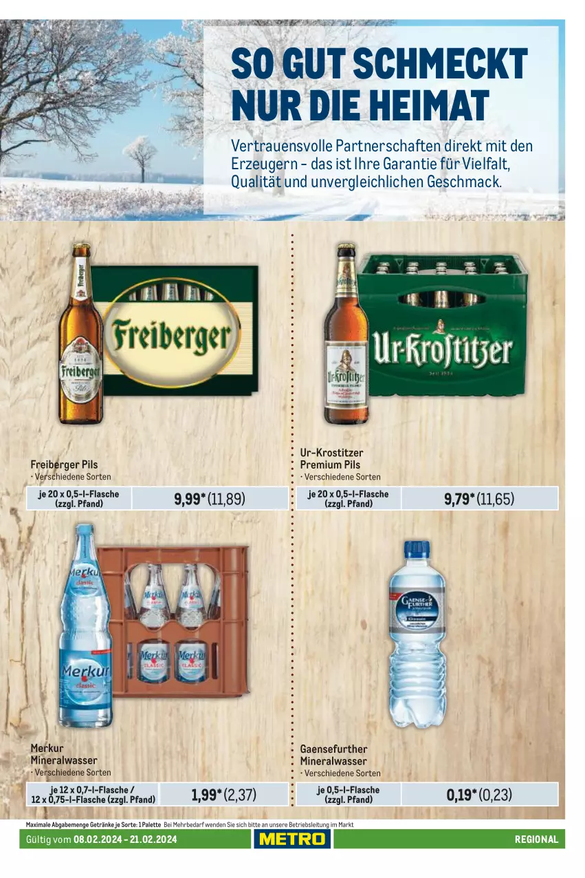 Aktueller Prospekt Metro - Regionaler Adresseinleger - von 08.02 bis 21.02.2024 - strona 97 - produkty: Alwa, Berger, flasche, Freiberger, getränk, getränke, mac, mineralwasser, Palette, pils, premium pils, Ti, wasser