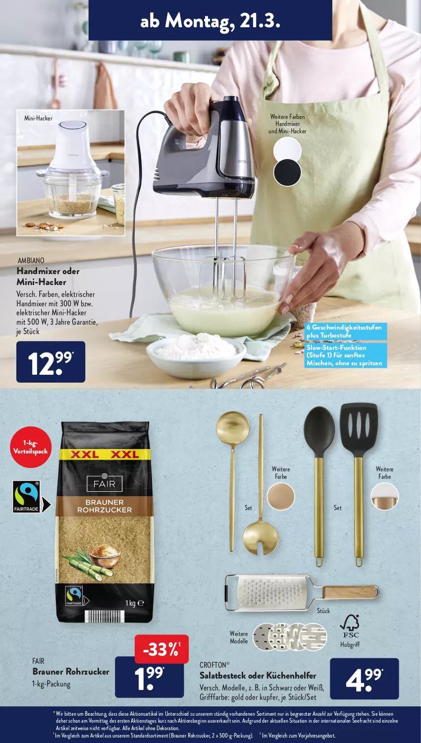 Aktueller Prospekt AldiSud - ALDI Aktuell - von 21.03 bis 26.03.2022 - strona 14 - produkty: alle artikel ohne dekoration, ambia, angebot, besteck, braun, Crofton, crofton®, dekoration, dell, eis, elle, gin, handmixer, Holz, küche, Küchen, Küchenhelfer, Mixer, Mode, resa, rohrzucker, salat, Ti, ZTE, zucker