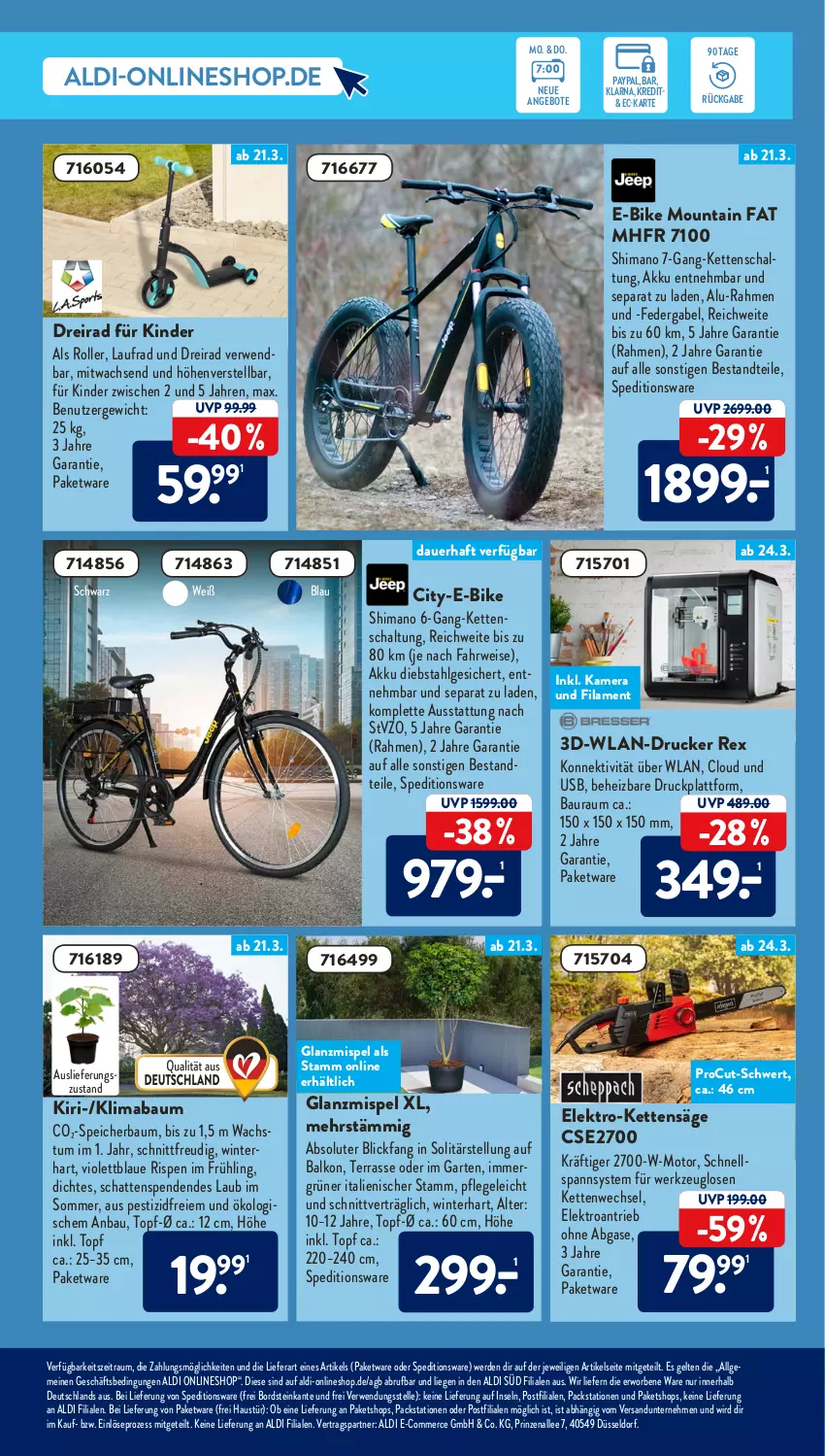 Aktueller Prospekt AldiSud - ALDI Aktuell - von 21.03 bis 26.03.2022 - strona 25 - produkty: akku, aldi, angebot, angebote, auer, aust, Bau, Dreirad, drucker, E-Bike, eis, Elektro, elle, erde, gabel, Garten, kamera, Kette, Kinder, kiri, Laufrad, LG, Liege, mab, Roller, rwe, säge, Schal, shimano, Ti, topf, usb, werkzeug