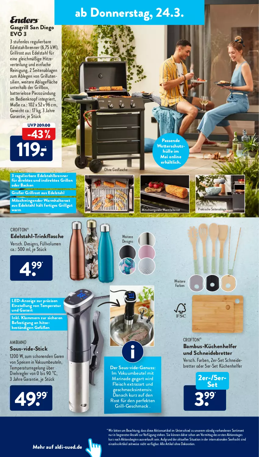 Aktueller Prospekt AldiSud - ALDI Aktuell - von 21.03 bis 26.03.2022 - strona 30 - produkty: aldi, alle artikel ohne dekoration, ambia, bambus, batterie, beutel, Crofton, crofton®, dekoration, edelstahl, eis, elle, flasche, fleisch, gasgrill, gin, grill, Grillbox, grillrost, Klammern, küche, Küchen, Küchenhelfer, lamm, LG, mac, marinade, nuss, Reinigung, schneidebrett, schutzhülle, Sous-Vide-Stick, Ti, tisch, trinkflasche, Vakuumbeutel, ZTE