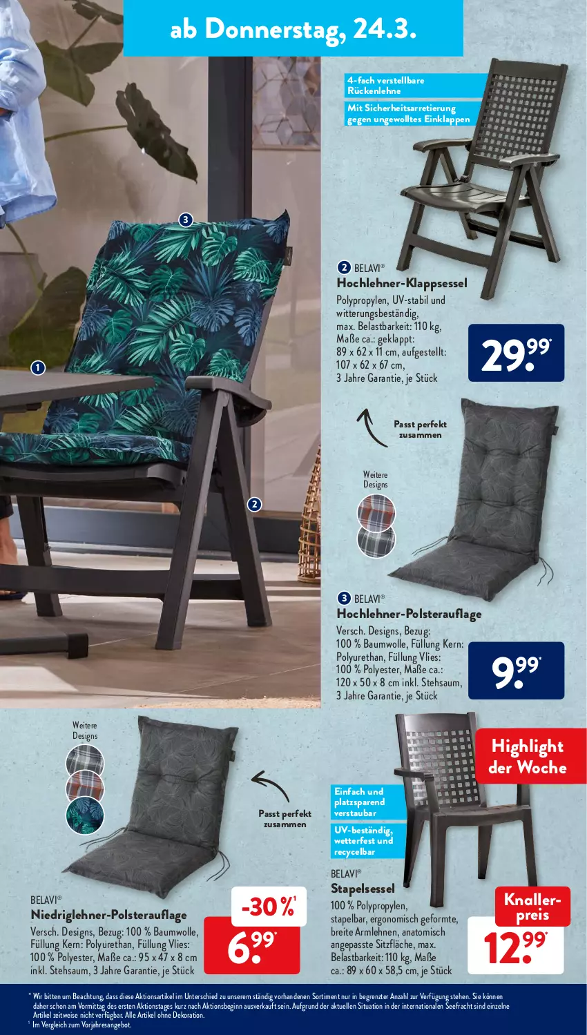 Aktueller Prospekt AldiSud - ALDI Aktuell - von 21.03 bis 26.03.2022 - strona 33 - produkty: alle artikel ohne dekoration, angebot, armlehnen, Bau, baumwolle, Brei, dekoration, eis, elle, gin, klappsessel, knallerpreis, reis, resa, rückenlehne, sessel, stapelsessel, Ti, wolle, ZTE