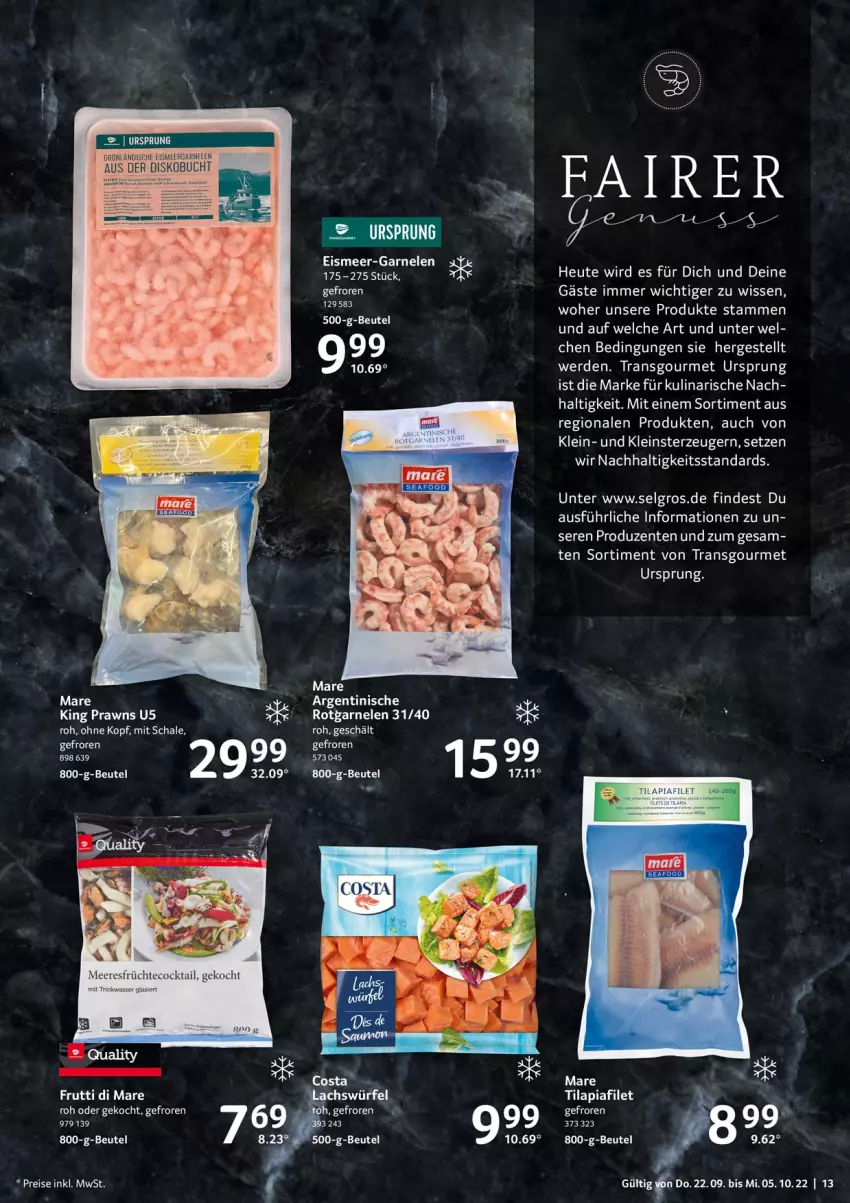 Aktueller Prospekt Selgros - Geniesser - von 22.09 bis 05.10.2022 - strona 13 - produkty: ball, beutel, buch, eis, elle, ente, filet, frutti di mare, garnelen, Heu, LG, prawns, reis, Schal, Schale, tee, Ti, Tilapia