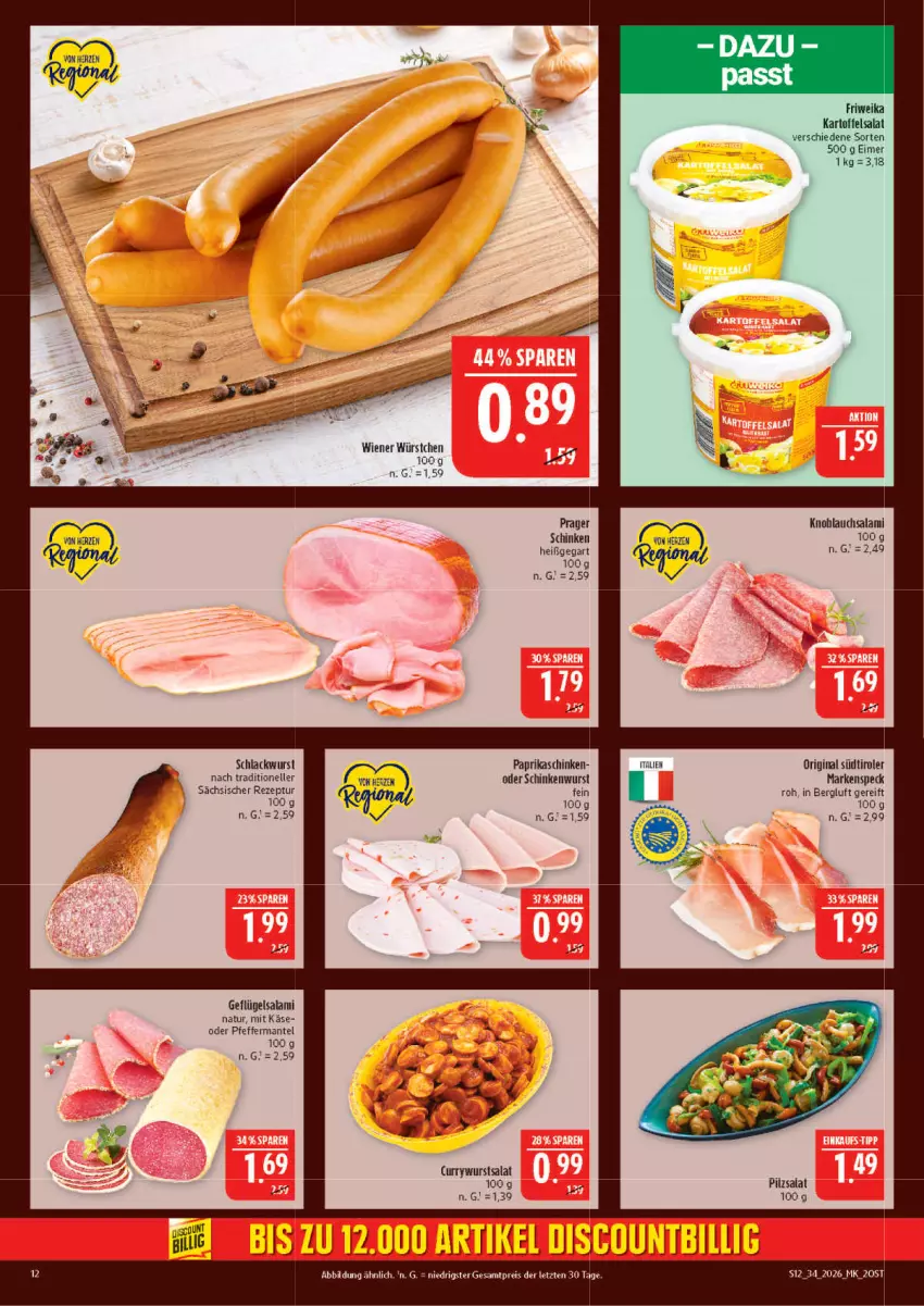 Aktueller Prospekt Marktkauf - Prospekt - von 16.08 bis 22.08.2026 - strona 12 - produkty: curry, currywurst, eimer, eis, elle, Geflügel, gin, kartoffel, kartoffelsalat, Käse, knoblauch, Knoblauchsalami, lack, Mantel, natur, paprika, pfeffer, reis, rezept, salami, salat, schinken, schinkenwurst, Speck, südtiroler, Ti, wiener, wiener würstchen, wurst, würstchen, ZTE