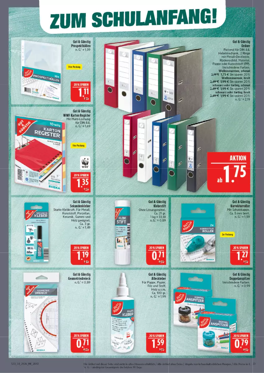 Aktueller Prospekt Marktkauf - Prospekt - von 16.08 bis 22.08.2026 - strona 33 - produkty: Brei, din a4, eis, Elan, Holz, kleber, kraft, ordner, papier, prospekthüllen, Ria, ring, Roller, Ti