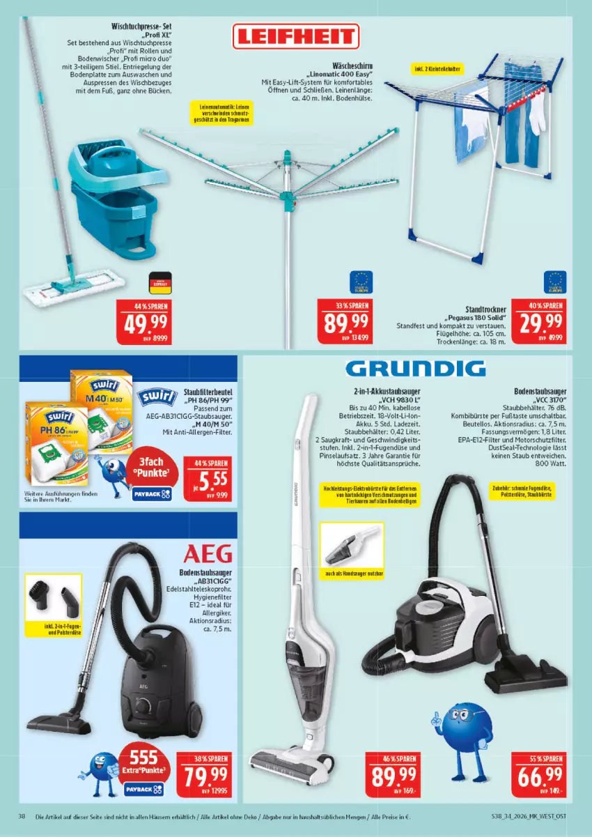 Aktueller Prospekt Marktkauf - Prospekt - von 16.08 bis 22.08.2026 - strona 38 - produkty: aeg, akku, asus, Behälter, beutel, Bodenplatte, bodenstaubsauger, bodenwischer, bürste, edelstahl, eis, grundig, HP, hygienefilter, kraft, latte, leifheit, leine, Pinsel, reis, riegel, Schal, staubsauger, Teleskop, Ti, Trockner, tuc, wäscheschirm, Wischtuchpresse