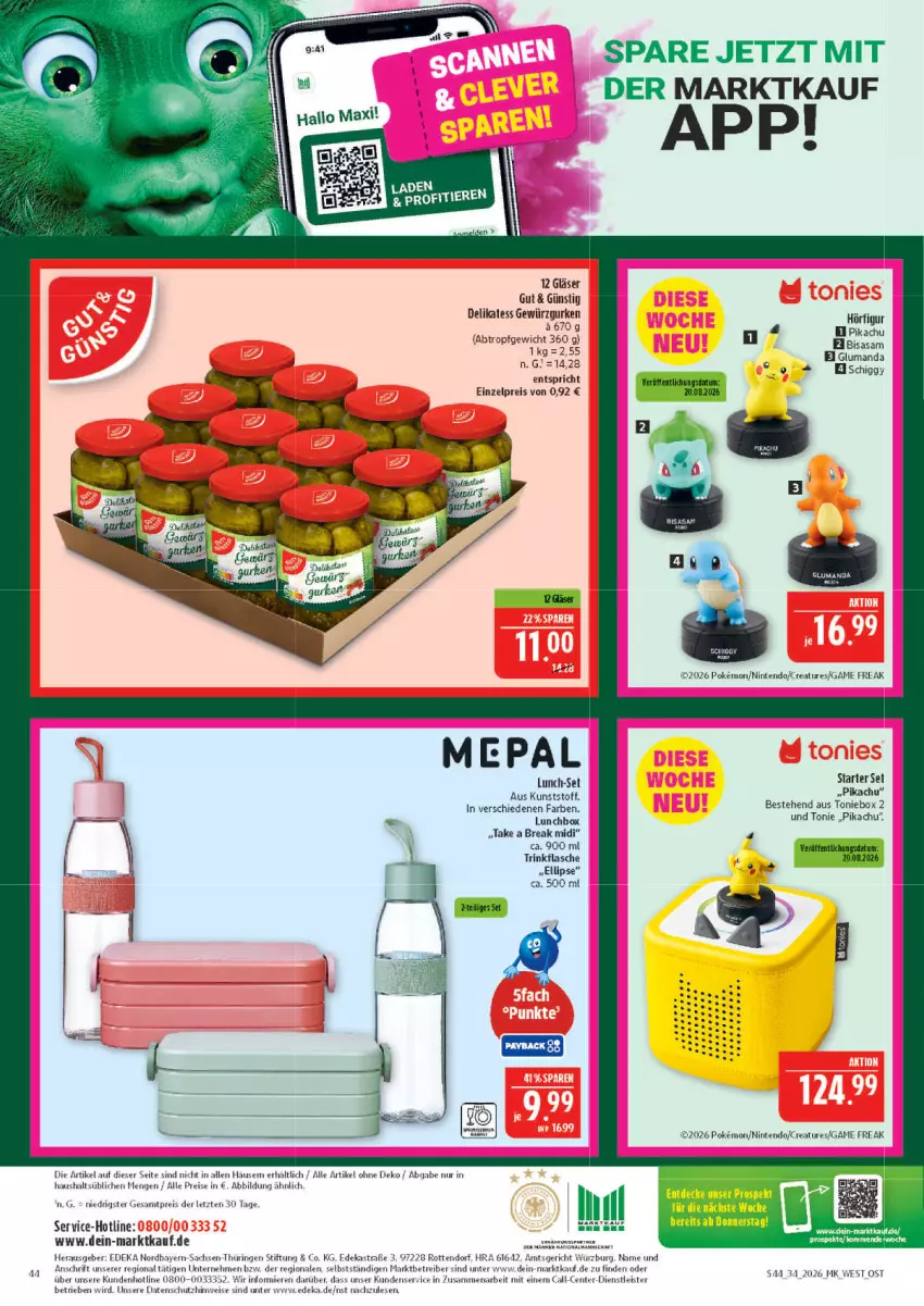 Aktueller Prospekt Marktkauf - Prospekt - von 16.08 bis 22.08.2026 - strona 44 - produkty: Astra, decke, deka, eis, ente, flasche, gewürz, Gewürzgurke, gewürzgurken, Gläser, gurke, gurken, lunchbox, nintendo, Paula, reis, ring, sac, tee, Ti, Toniebox, trinkflasche, ZTE