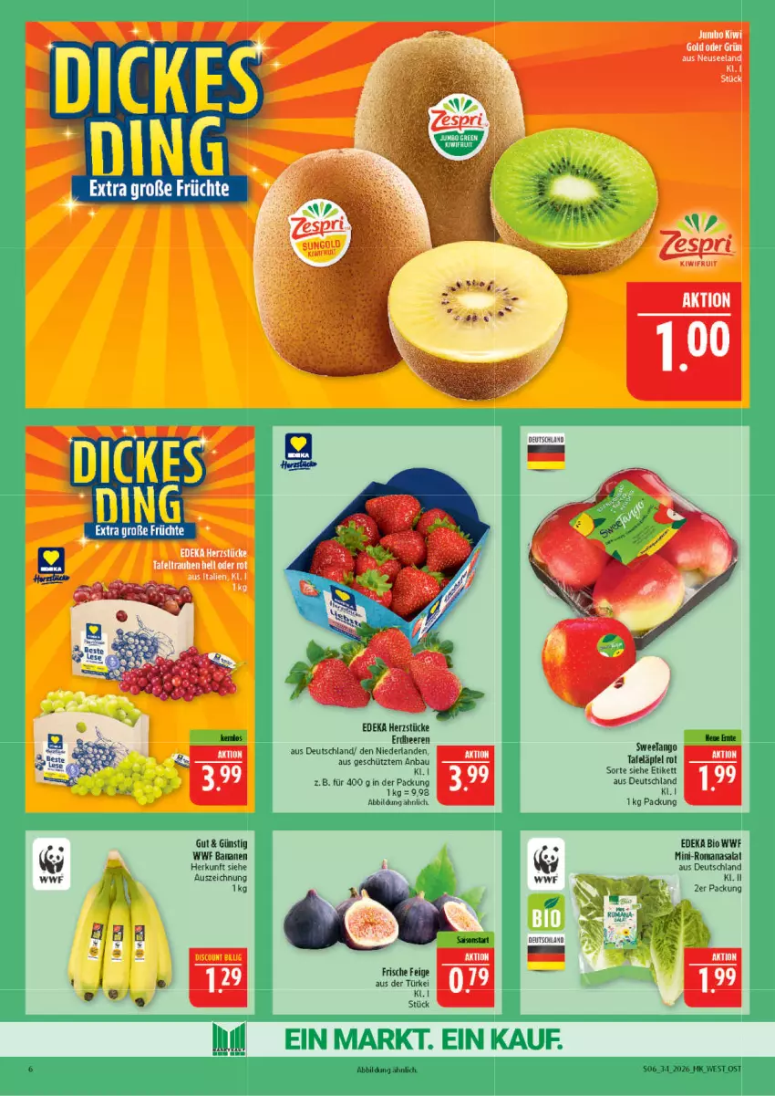 Aktueller Prospekt Marktkauf - Prospekt - von 16.08 bis 22.08.2026 - strona 6 - produkty: banane, bananen, Bau, beere, beeren, bio, deka, edeka bio, Elan, erdbeere, erdbeeren, früchte, jumbo, kiwi, Kiwi Gold, kiwifruit, Romanasalat, salat, tafeläpfel, tee, Ti, zespri, ZTE