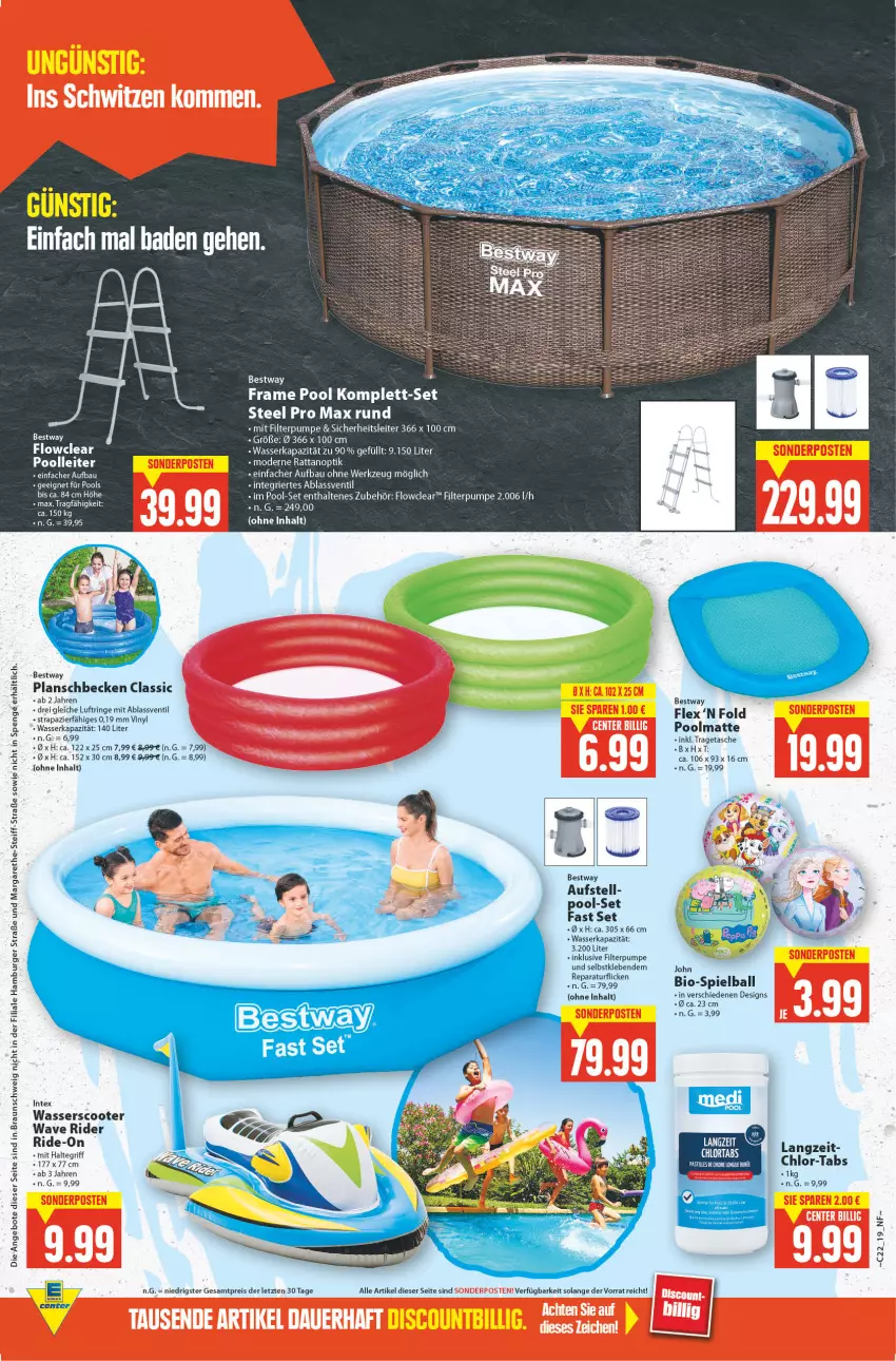 Aktueller Prospekt E Center - Angebote der Woche - von 30.05 bis 04.06.2022 - strona 19 - produkty: angebot, angebote, Bad, ball, Bau, bestway, bio, braun, burger, eier, eis, hamburger, Mode, planschbecken, pool, reis, ring, scooter, steel pro, Tasche, tee, Ti, tragetasche, wasser, werkzeug, ZTE