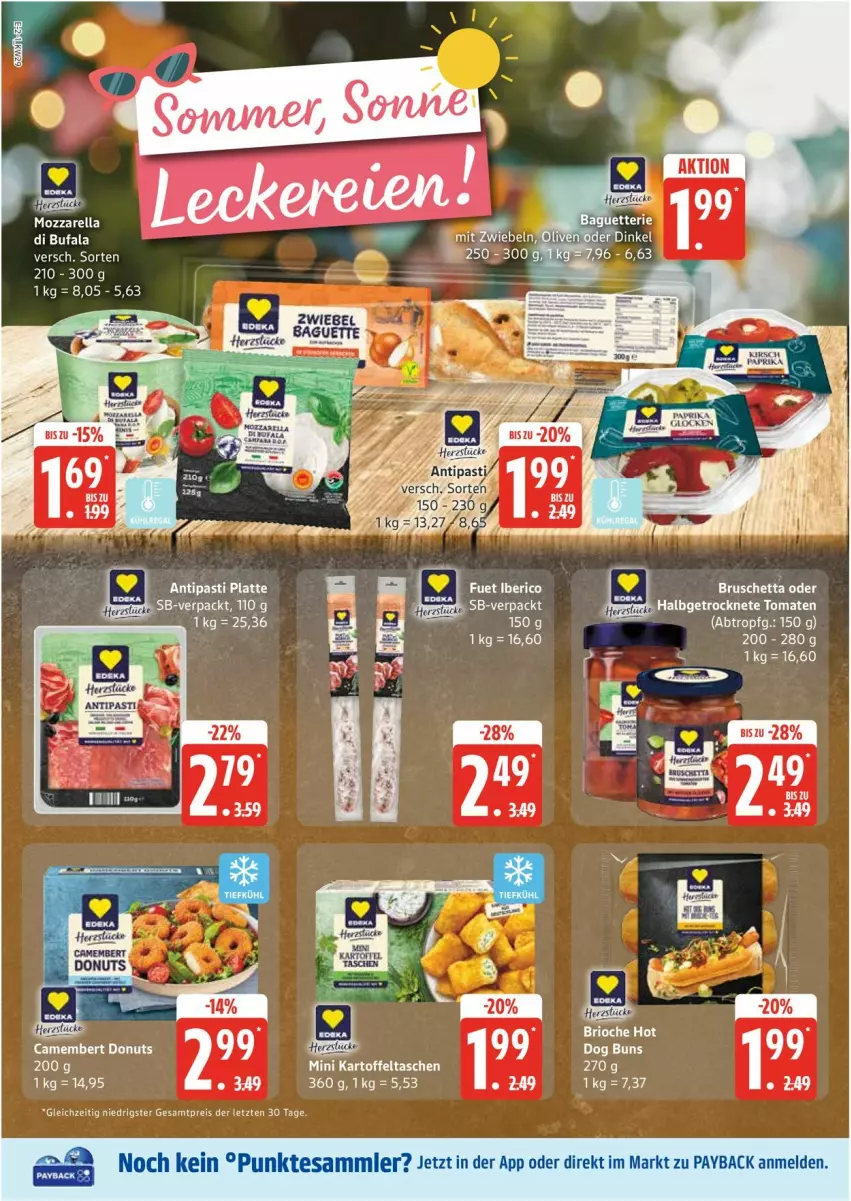 Aktueller Prospekt Edeka - Prospekte - von 14.07 bis 19.07.2025 - strona 2 - produkty: antipasti, asti, di bufala, eis, hot dog, Hot Dog Buns, kirsch, latte, mozzarella, paprika, payback, reis, rel, Ti, ZTE