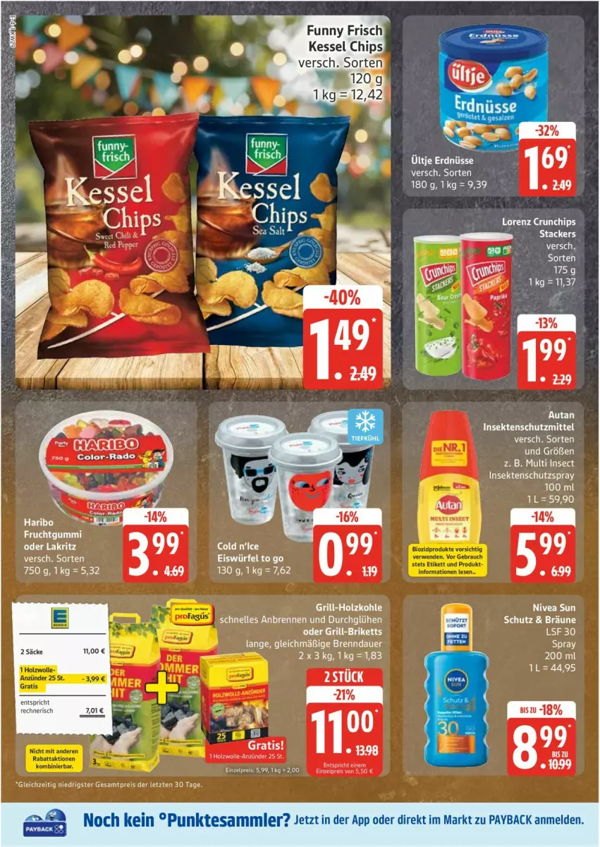Aktueller Prospekt Edeka - Prospekte - von 14.07 bis 19.07.2025 - strona 4 - produkty: auer, Autan, briketts, chips, crunchips, eis, elle, frucht, fruchtgummi, grill, haribo, insektenschutz, Lakritz, lorenz, lorenz crunchips, nivea, nivea sun, oder lakritz, payback, reis, sekt, Ti, ZTE