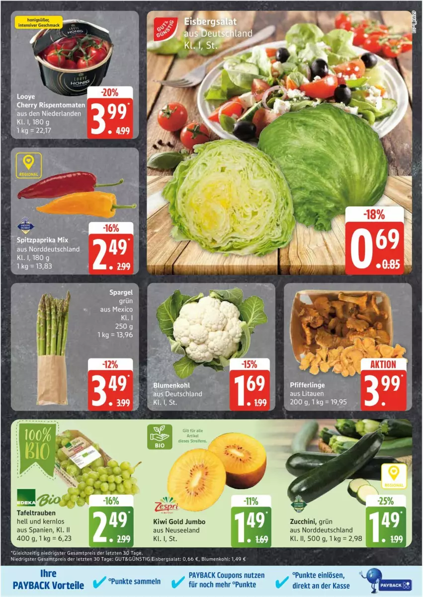 Aktueller Prospekt Edeka - Prospekte - von 14.07 bis 19.07.2025 - strona 7 - produkty: blume, blumen, blumenkohl, coupon, coupons, eis, eisbergsalat, Elan, jumbo, kiwi, Kiwi Gold, LG, payback, reis, salat, tafeltrauben, Ti, trauben, ZTE, zucchini