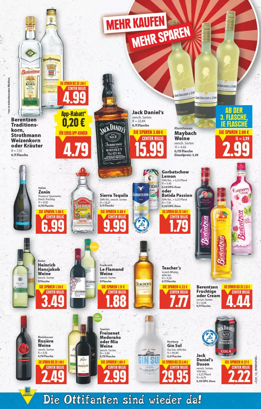 Aktueller Prospekt E Center - Angebote der Woche - von 18.07 bis 23.07.2022 - strona 11 - produkty: Bad, batida, berentzen, dry gin, ecco, eis, flasche, freixenet, frucht, gin, Gorbatschow, jack daniel, Jack Daniel’s, jako, korn, kräuter, maybach, oder kräuter, prosecco, puma, reis, scotch, scotch whisky, Sierra, sierra tequila, spumante, tequila, Ti, wein, weine, weizenkorn, whiskey, whisky, zonin