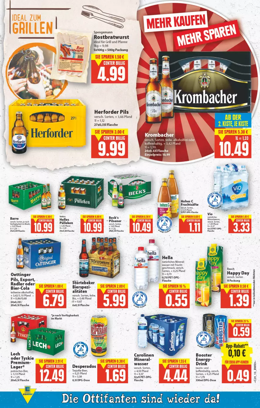 Aktueller Prospekt E Center - Angebote der Woche - von 18.07 bis 23.07.2022 - strona 12 - produkty: alkohol, Alwa, bier, bio, bratwurst, Cap, cola, eis, elle, flasche, frucht, fruchtsäfte, für grill und pfanne, grill, grill und pfanne, hella, Hohes C, ideal für grill, ideal für grill und pfanne, mac, mineralwasser, mit frucht, oettinger, pfanne, pils, pilsener, radler, rostbratwurst, säfte, Spezi, störtebeker, Ti, und pfanne, veltins, wasser, wurst