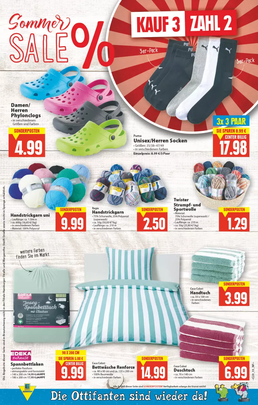 Aktueller Prospekt E Center - Angebote der Woche - von 18.07 bis 23.07.2022 - strona 15 - produkty: angebot, angebote, Bau, baumwolle, bett, bettwäsche, braun, burger, Clogs, duschtuch, eis, hamburger, handtuch, Hylo, puma, reis, Ria, rum, socken, spannbettlaken, Sport, Strickgarn, Ti, tuc, wolle