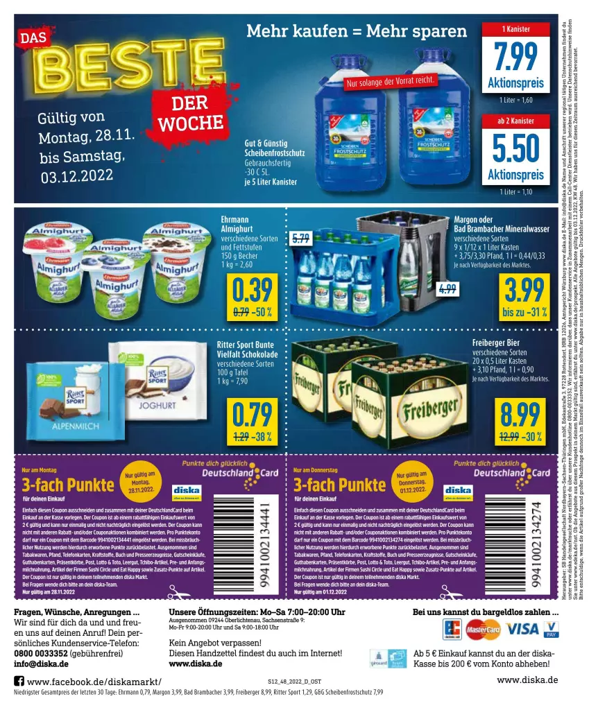 Aktueller Prospekt Diska - Prospekte - von 28.11 bis 03.12.2022 - strona 14 - produkty: almighur, almighurt, Alwa, angebot, angebote, Astra, Bad, Berger, bier, buch, coupon, deka, ehrmann, eier, eis, ente, erde, Freiberger, gutschein, kraft, mineralwasser, reis, ring, ritter, ritter sport, sac, Scheibenfrostschutz, schoko, schokolade, Sport, tee, telefon, Ti, uhr, wasser, ZTE