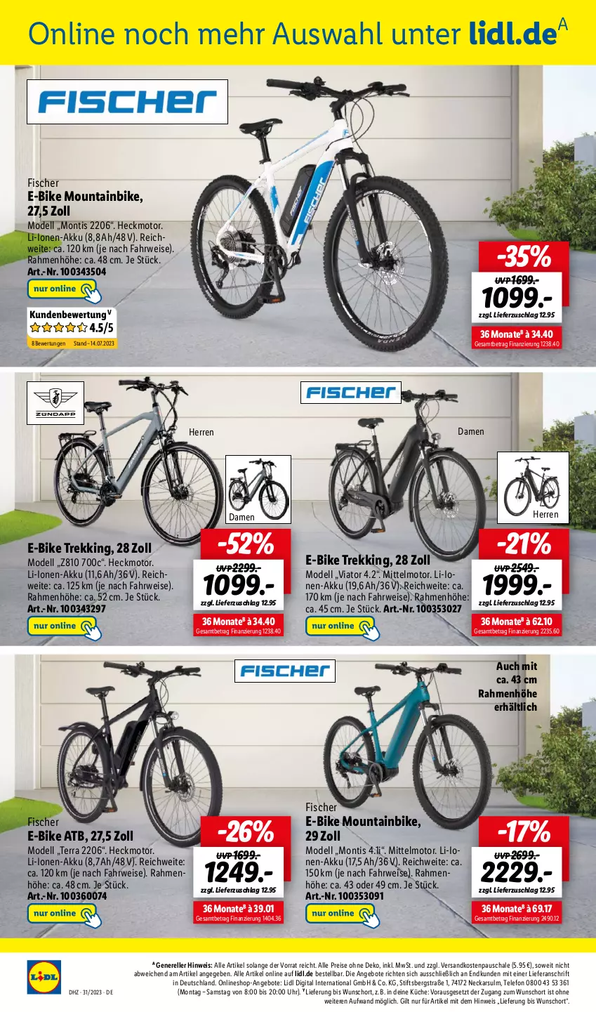 Aktueller Prospekt Lidl - Aktionsprospekt - von 31.07 bis 05.08.2023 - strona 22 - produkty: akku, angebot, angebote, dell, E-Bike, eis, elle, fisch, fische, Fischer, küche, Mode, Mountainbike, ndk, reis, rel, rwe, Schal, Schale, telefon, Ti, uhr