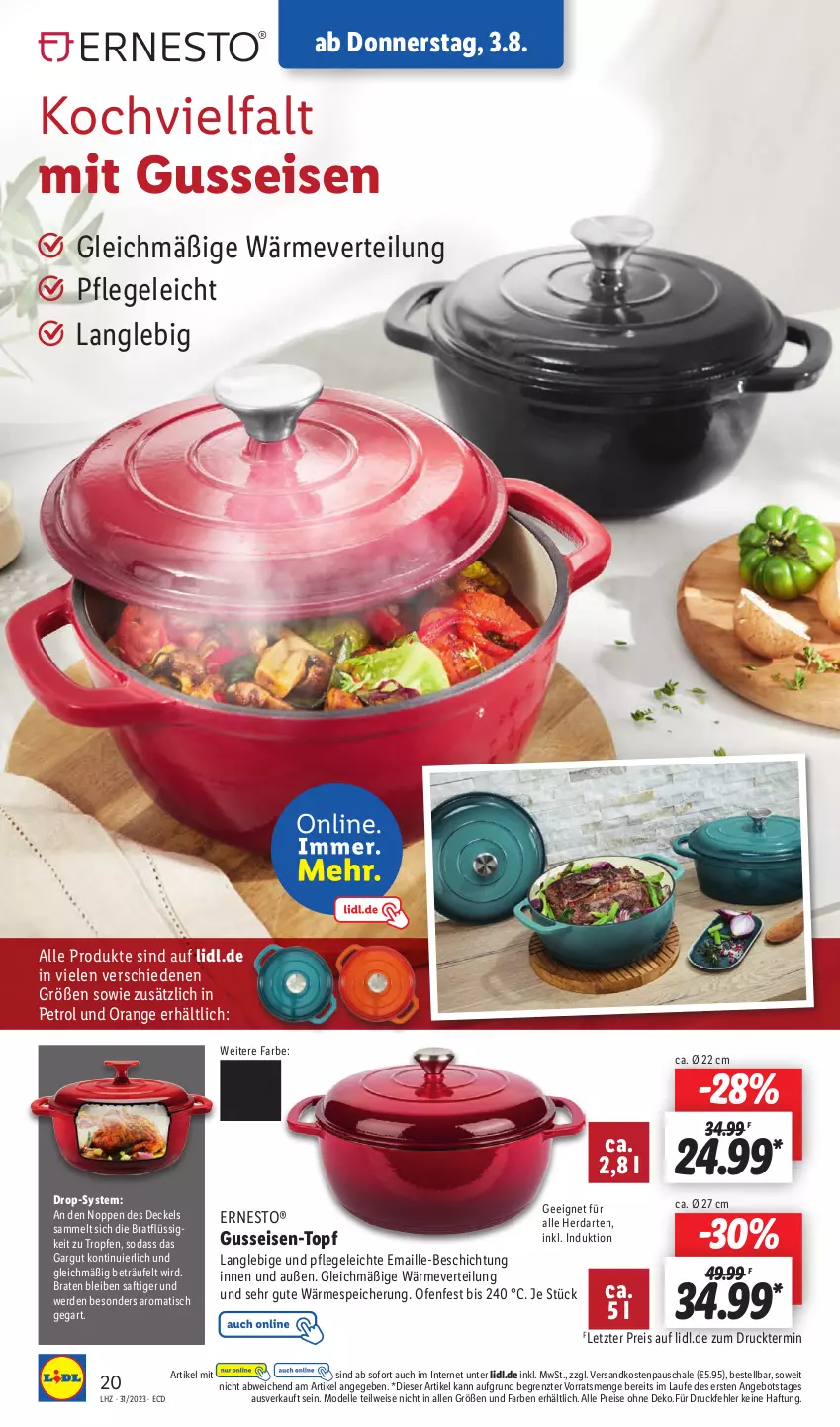 Aktueller Prospekt Lidl - Aktionsprospekt - von 31.07 bis 05.08.2023 - strona 24 - produkty: angebot, braten, decke, Deckel, dell, eis, elle, erde, ernesto, herdarten, maille, Mode, ndk, Ofen, orange, reis, saft, Schal, Schale, Soda, Ti, tisch, topf, ZTE