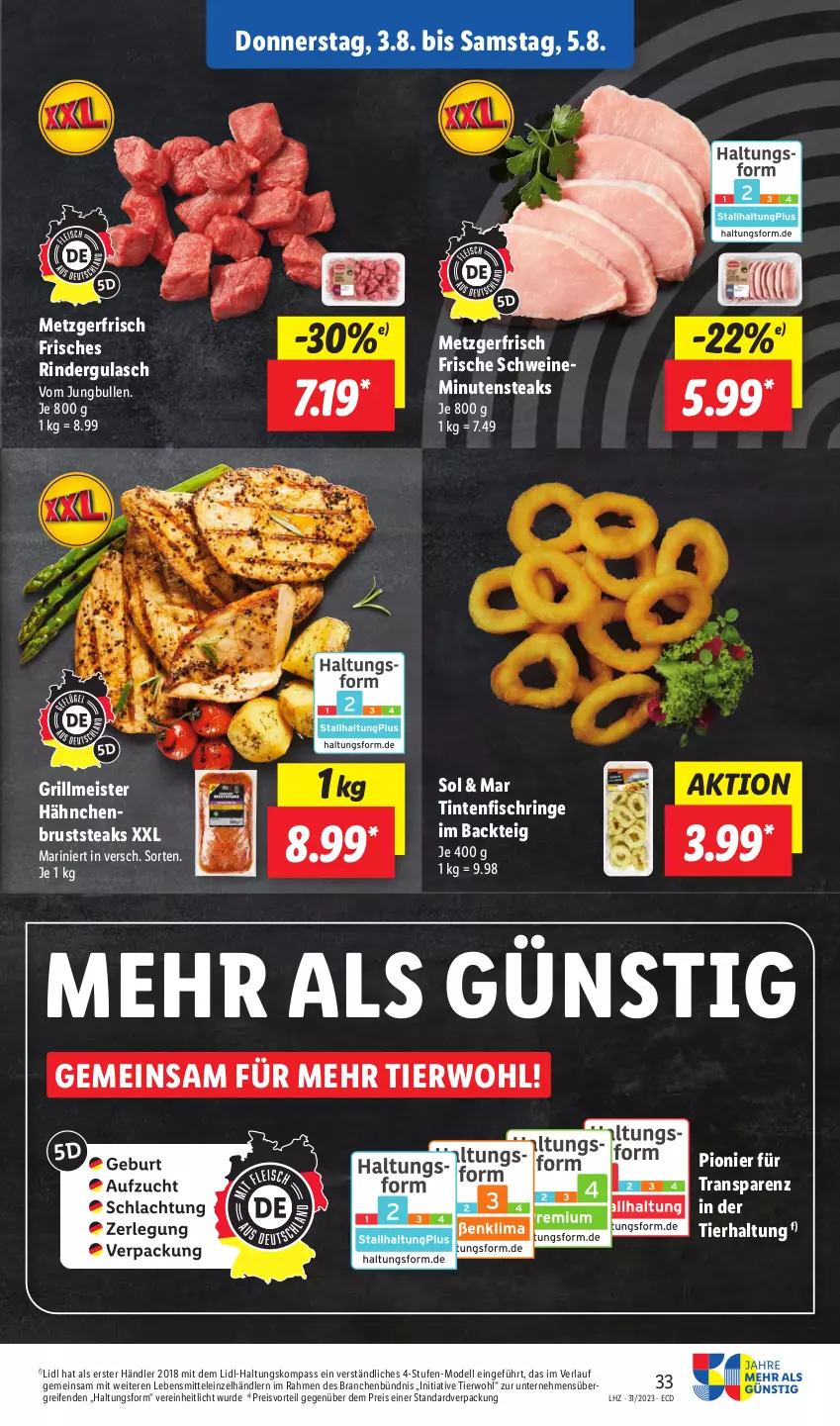 Aktueller Prospekt Lidl - Aktionsprospekt - von 31.07 bis 05.08.2023 - strona 47 - produkty: dell, eis, fisch, grill, gulasch, hähnchenbrust, jungbullen, lebensmittel, Meister, minutensteaks, Mode, preisvorteil, reifen, reis, rind, rinder, rindergulasch, ring, schwein, schweine, steak, steaks, Ti, Tintenfischringe, wein, weine