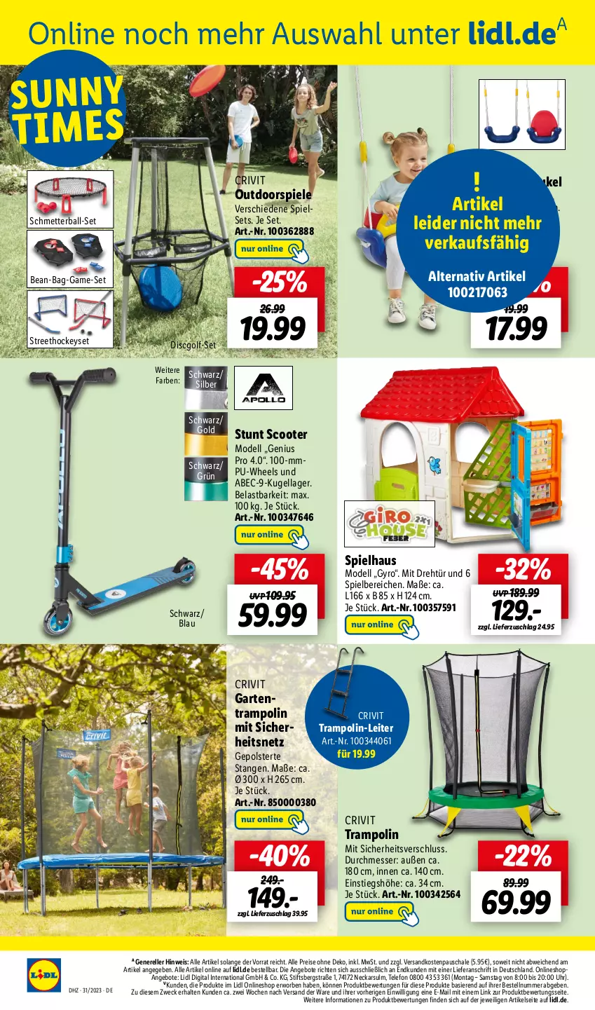 Aktueller Prospekt Lidl - Aktionsprospekt - von 31.07 bis 05.08.2023 - strona 52 - produkty: angebot, angebote, ball, crivit, dell, eis, elle, Garten, Kugel, messer, Mett, Mode, ndk, reis, rel, Schal, Schale, Schaukel, scooter, Spiele, telefon, Ti, Trampolin, uhr, weck