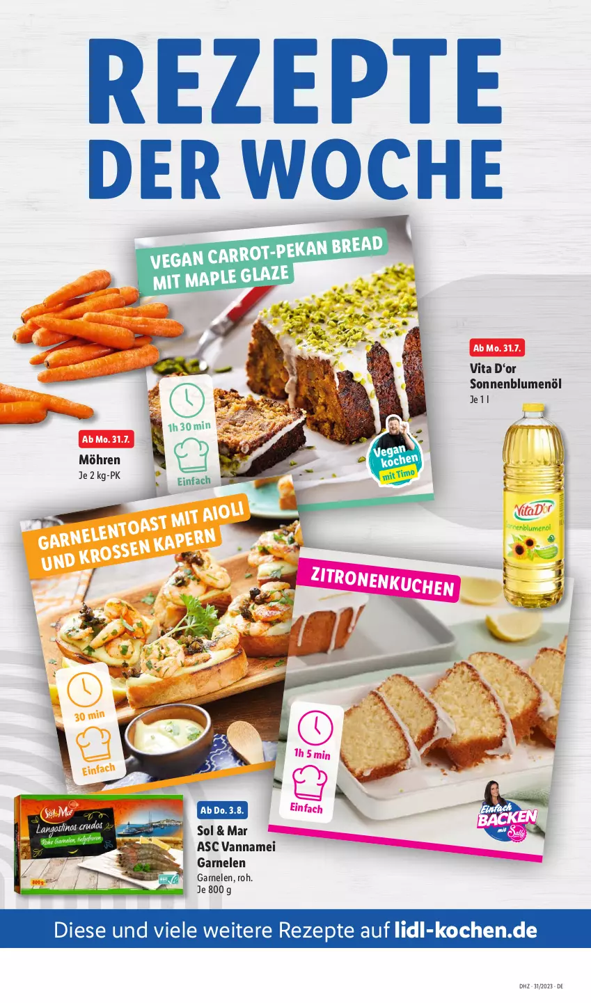 Aktueller Prospekt Lidl - Aktionsprospekt - von 31.07 bis 05.08.2023 - strona 58 - produkty: blume, blumen, blumenöl, garnelen, möhren, rezept, rezepte, sonnenblume, sonnenblumen, sonnenblumenöl, vita