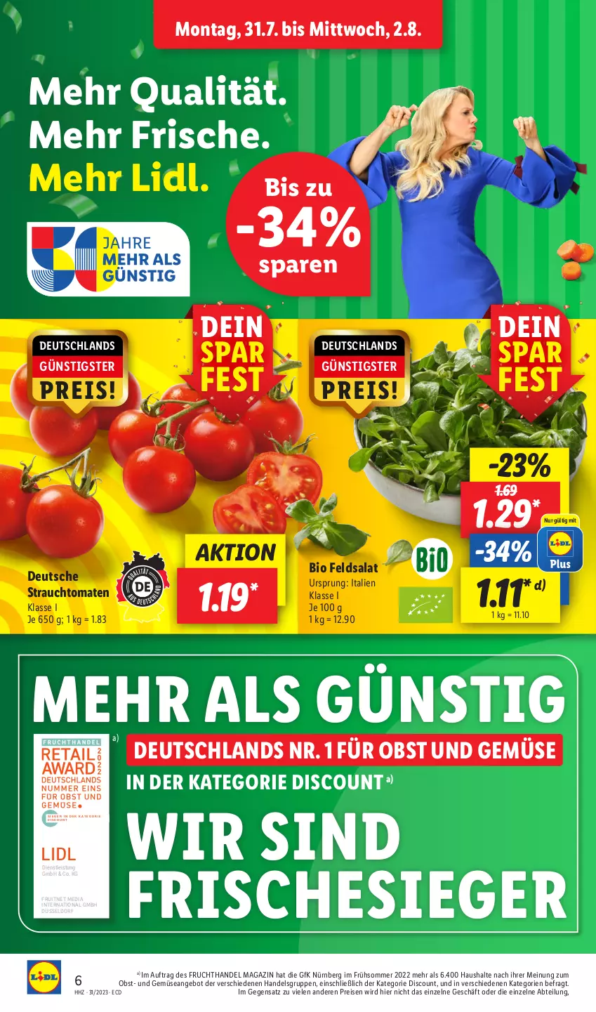 Aktueller Prospekt Lidl - Aktionsprospekt - von 31.07 bis 05.08.2023 - strona 8 - produkty: Abtei, angebot, bio, discount, eis, ente, feldsalat, frucht, magazin, obst, Obst und Gemüse, Rauch, reis, salat, strauchtomaten, Ti, tomate, tomaten, und gemüse