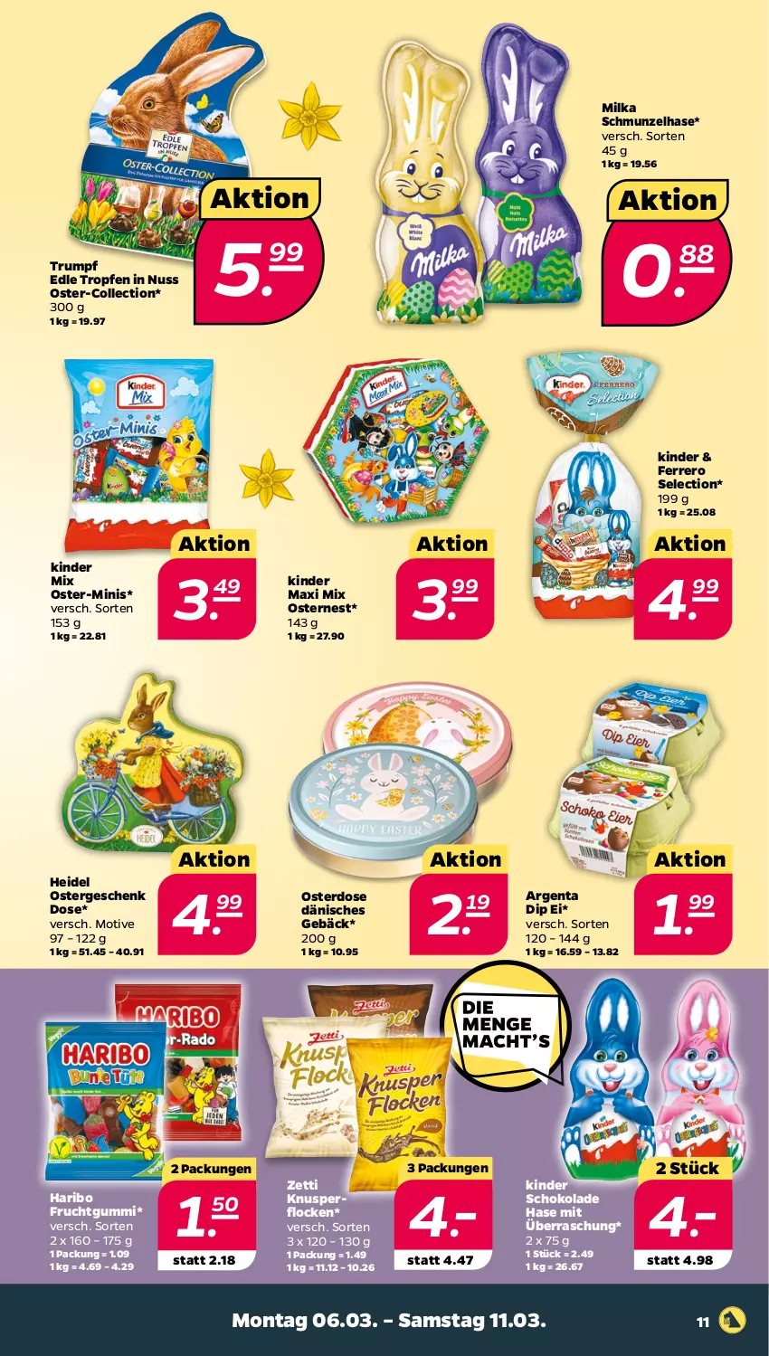 Aktueller Prospekt Netto - Woche 10 - von 06.03 bis 11.03.2023 - strona 11 - produkty: dip, ferrero, frucht, fruchtgummi, haribo, Kinder, Kinder Maxi, kinder schokolade, Knusperflocken, milka, nuss, rum, schoko, schokolade, Ti