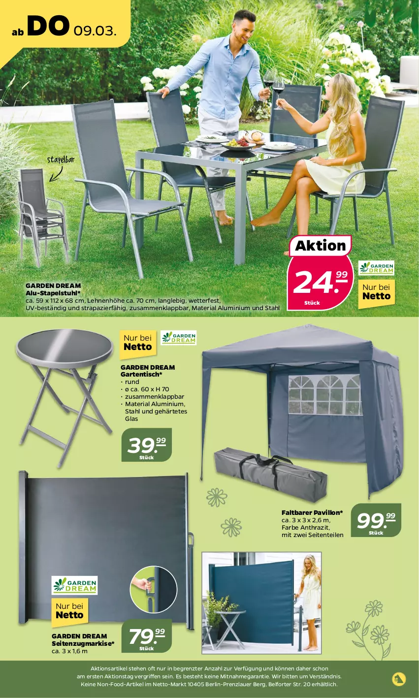 Aktueller Prospekt Netto - Woche 10 - von 06.03 bis 11.03.2023 - strona 18 - produkty: auer, ente, Garten, gartentisch, pavillon, Ria, stapelstuhl, stuhl, Ti, tisch, ZTE