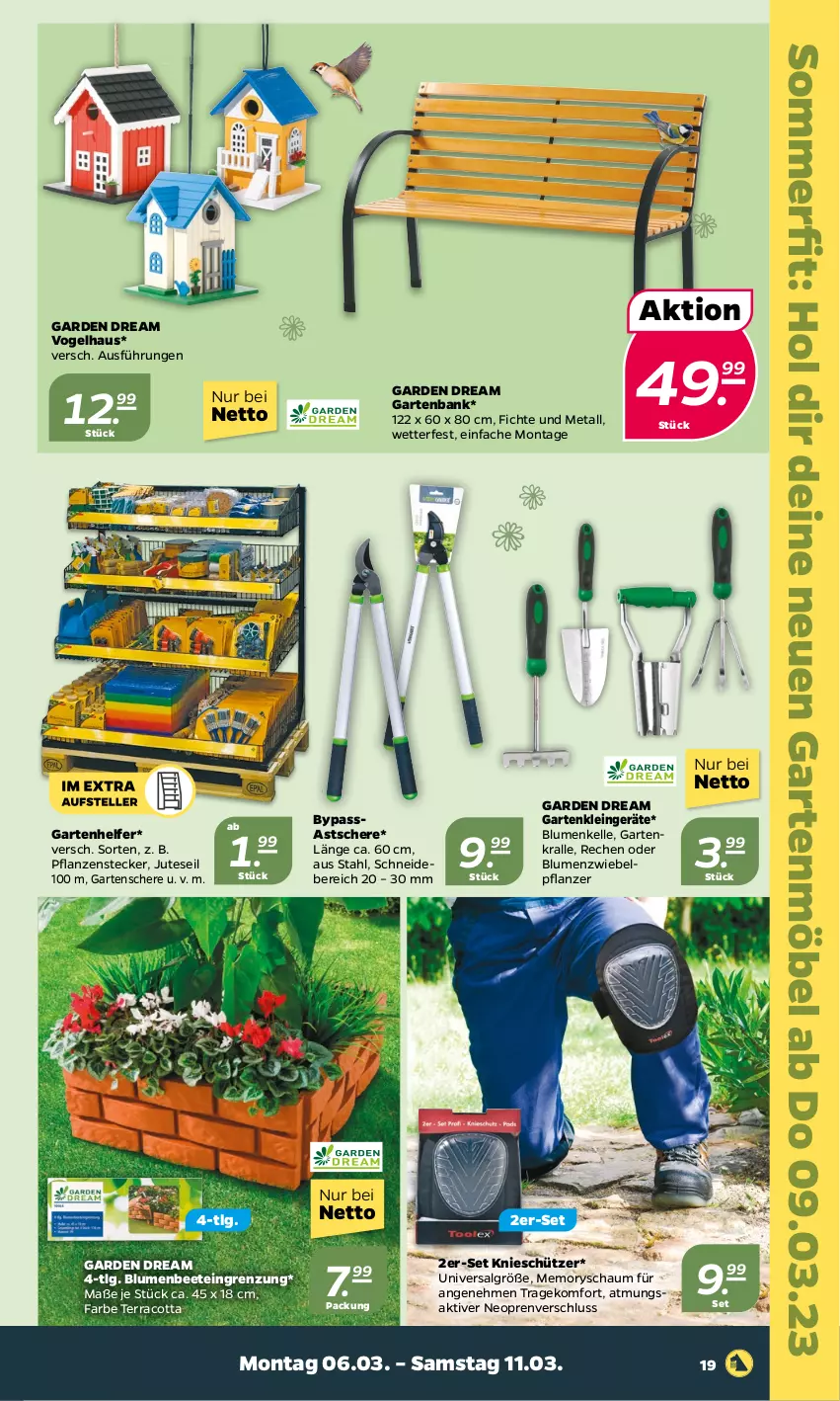 Aktueller Prospekt Netto - Woche 10 - von 06.03 bis 11.03.2023 - strona 19 - produkty: Bank, blume, blumen, elle, Garten, gartenbank, gartenmöbel, Gartenschere, LG, möbel, pflanze, pflanzen, Schere, Schütze, Ti, zwiebel