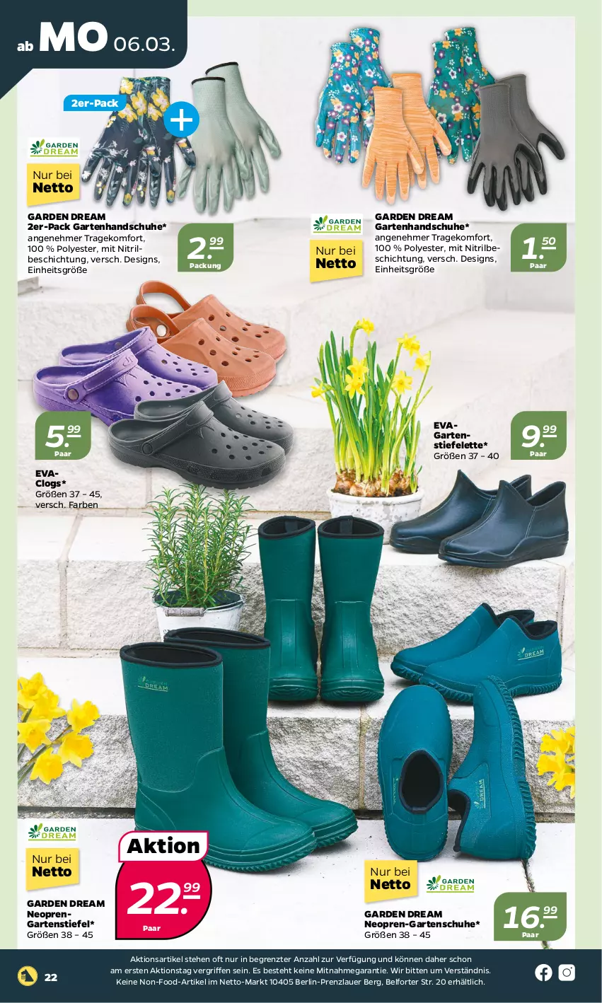 Aktueller Prospekt Netto - Woche 10 - von 06.03 bis 11.03.2023 - strona 22 - produkty: auer, Clogs, Garten, handschuhe, schuhe, Ti, ZTE