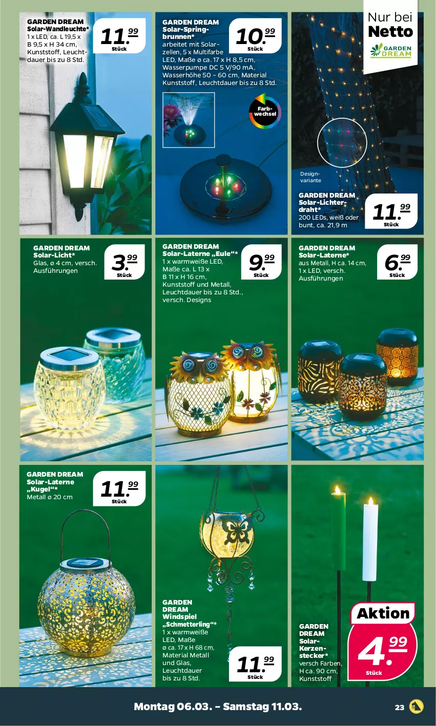 Aktueller Prospekt Netto - Woche 10 - von 06.03 bis 11.03.2023 - strona 23 - produkty: auer, brunnen, Draht, elle, kerze, Kugel, laterne, leds, Leuchte, Mett, Ria, ring, Schmetterling, Ti, wasser