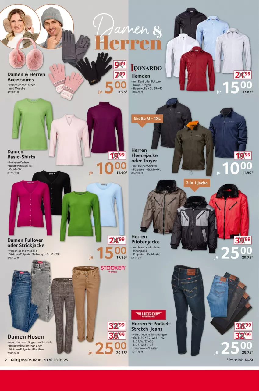 Aktueller Prospekt Selgros - Non Food - von 02.01 bis 08.01.2025 - strona 2 - produkty: ACC, accessoires, Bau, baumwolle, dell, eis, elle, Fleecejacke, hemd, hemden, hose, hosen, Jacke, jeans, leine, Mode, Pullover, reis, shirt, shirts, Strickjacke, Ti, wolle