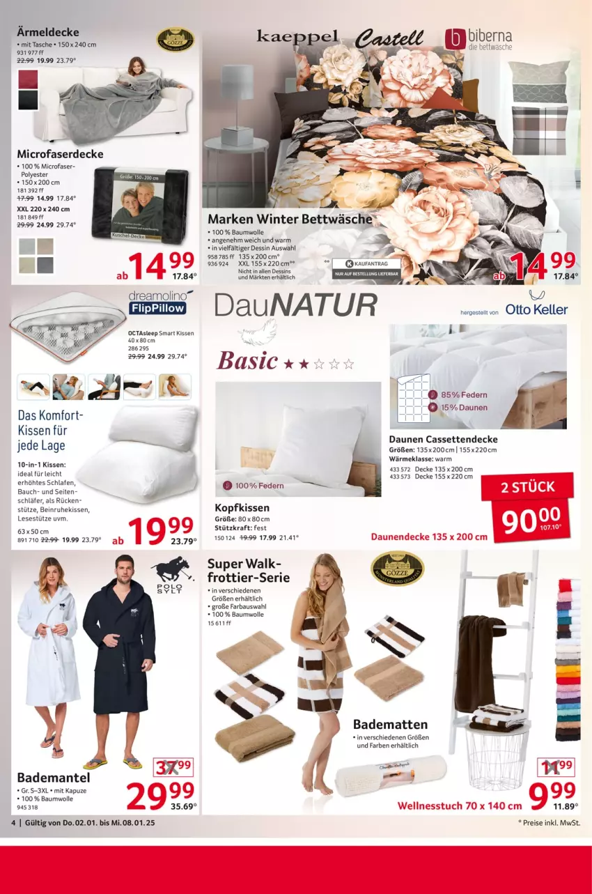 Aktueller Prospekt Selgros - Non Food - von 02.01 bis 08.01.2025 - strona 4 - produkty: Bad, Bademantel, badematte, Bau, baumwolle, bett, bettwäsche, decke, eis, elle, erde, kissen, kopfkissen, kraft, Mantel, natur, reis, Tasche, Ti, tuc, Wellnesstuch, wolle