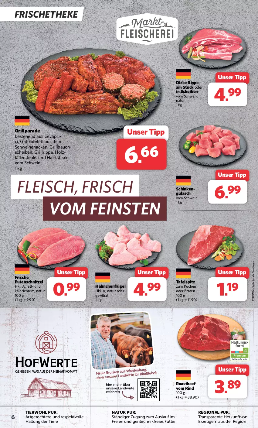 Aktueller Prospekt Combi - Prospekte - von 02.04 bis 06.04.2024 - strona 6 - produkty: Bau, bauchscheiben, beef, braten, cevapcici, eis, ente, fleisch, gewürz, grill, Grillbauch, grillkotelett, grillrippe, gulasch, hähnchenflügel, Holz, holzfällersteaks, kotelett, natur, pute, putenschnitzel, rind, roastbeef, schinken, schnitzel, schwein, schweine, steak, steaks, tafelspitz, Ti, Tiere, wein, weine