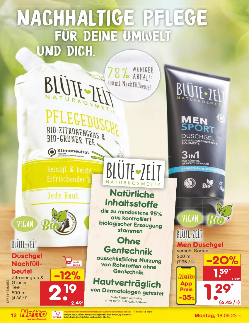 Aktueller Prospekt Netto Marken-Discount - Filial-Angebote - von 18.09 bis 23.09.2023 - strona 16 - produkty: bestpreis, beutel, bio, Blüte, duschgel, eis, ente, grüner tee, ndk, reis, tee, Ti, trolli, zitrone, zitronen