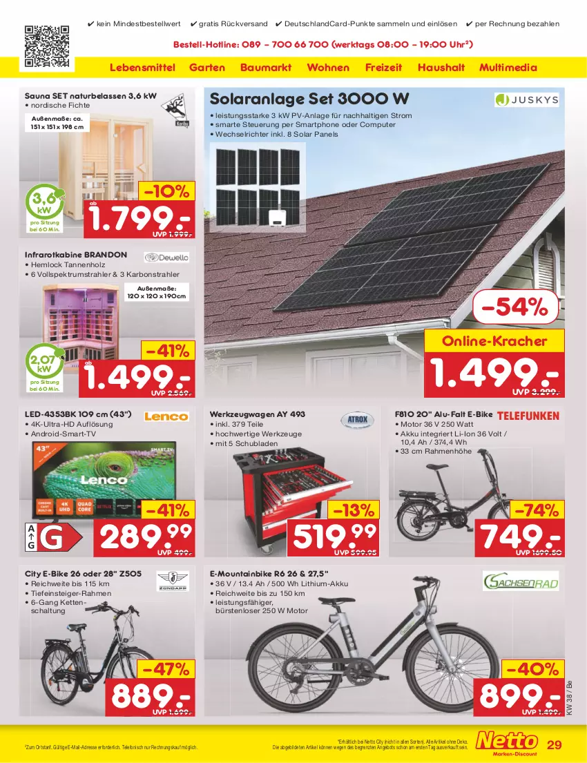 Aktueller Prospekt Netto Marken-Discount - Filial-Angebote - von 18.09 bis 23.09.2023 - strona 35 - produkty: akku, angebot, Bau, bürste, bürsten, computer, deutschlandcard, E-Bike, eis, Garten, Holz, Kette, kracher, lebensmittel, Mountainbike, natur, pute, rum, Schal, schubladen, smartphone, Spektrum, telefon, Ti, uhr, werkzeug, werkzeuge, ZTE