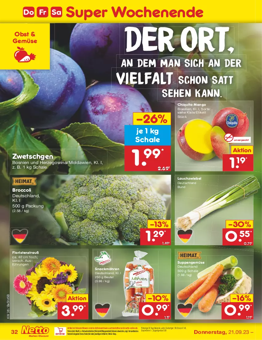 Aktueller Prospekt Netto Marken-Discount - Filial-Angebote - von 18.09 bis 23.09.2023 - strona 38 - produkty: asti, bestpreis, beutel, broccoli, chiquita, eis, Lauchzwiebel, mango, möhren, ndk, obst, reis, Schal, Schale, snack, suppe, suppen, Ti, zwiebel