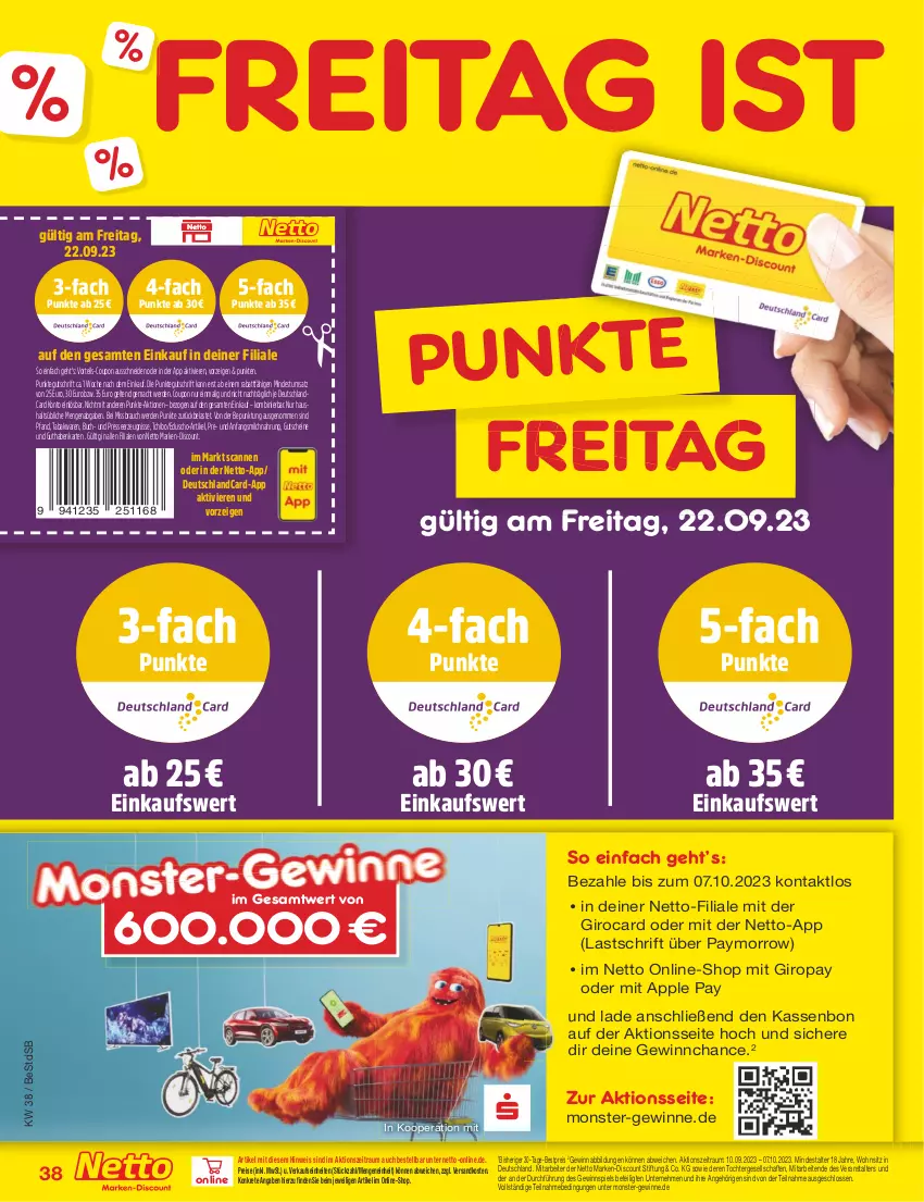 Aktueller Prospekt Netto Marken-Discount - Filial-Angebote - von 18.09 bis 23.09.2023 - strona 44 - produkty: Apple, bestpreis, buch, coupon, deutschlandcard, discount, eduscho, eis, erde, gewinnspiel, guthabenkarte, gutschein, gutscheine, mac, marken-discount, milch, monster, ndk, Rauch, reis, Tchibo, Ti