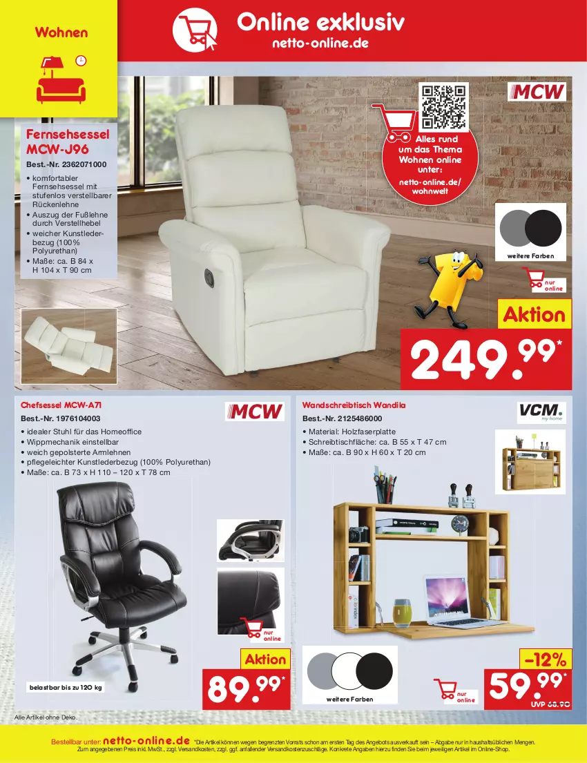 Aktueller Prospekt Netto Marken-Discount - Filial-Angebote - von 18.09 bis 23.09.2023 - strona 50 - produkty: angebot, armlehnen, chefsessel, eis, Holz, latte, ndk, office, reis, Ria, rückenlehne, schreibtisch, sessel, stuhl, Ti, tisch, ZTE