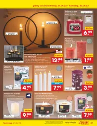 Gazetka promocyjna Netto Marken-Discount - Filial-Angebote - Gazetka - ważna od 23.09 do 23.09.2023 - strona 43 - produkty: angebot, auer, batterie, decke, Deckel, Duftkerze, eis, Holz, kerze, Kerzenhalter, lamm, leine, reis, ring, Schal, Schale, Stabkerze, tee, Teelicht, teelichte, Ti, timer, windlicht, ZTE