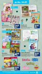 Gazetka promocyjna Aldi Nord - Von Montag - Gazetka - ważna od 29.07 do 29.07.2023 - strona 11 - produkty: Barbie, buch, decke, ehrmann, ente, Handtasche, Kinder, Kinderbuch, Mattel, nintendo, Peppa Pig, rwe, Stickerbuch, Tasche, taschen, Ti, tisch