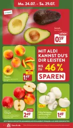 Gazetka promocyjna Aldi Nord - Von Montag - Gazetka - ważna od 29.07 do 29.07.2023 - strona 2 - produkty: aldi, angebot, avocado, champignon, champignons, eis, Elan, pfirsich, pfirsiche, Pink Lady, Schal, Schale, tafeläpfel, Ti, ZTE