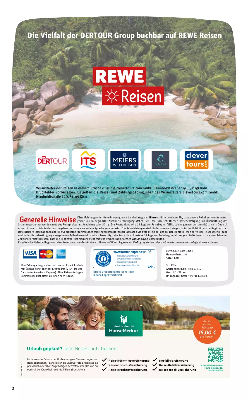 Aktueller Prospekt Rewe Reisen - Reiseprospekt - von 31.01 bis 28.02.2025 - strona 2 - produkty: auer, buch, drucker, eis, elle, Engel, ente, erde, gin, kerze, LG, mastercard, natur, papier, reis, rel, ring, Ti, ZTE