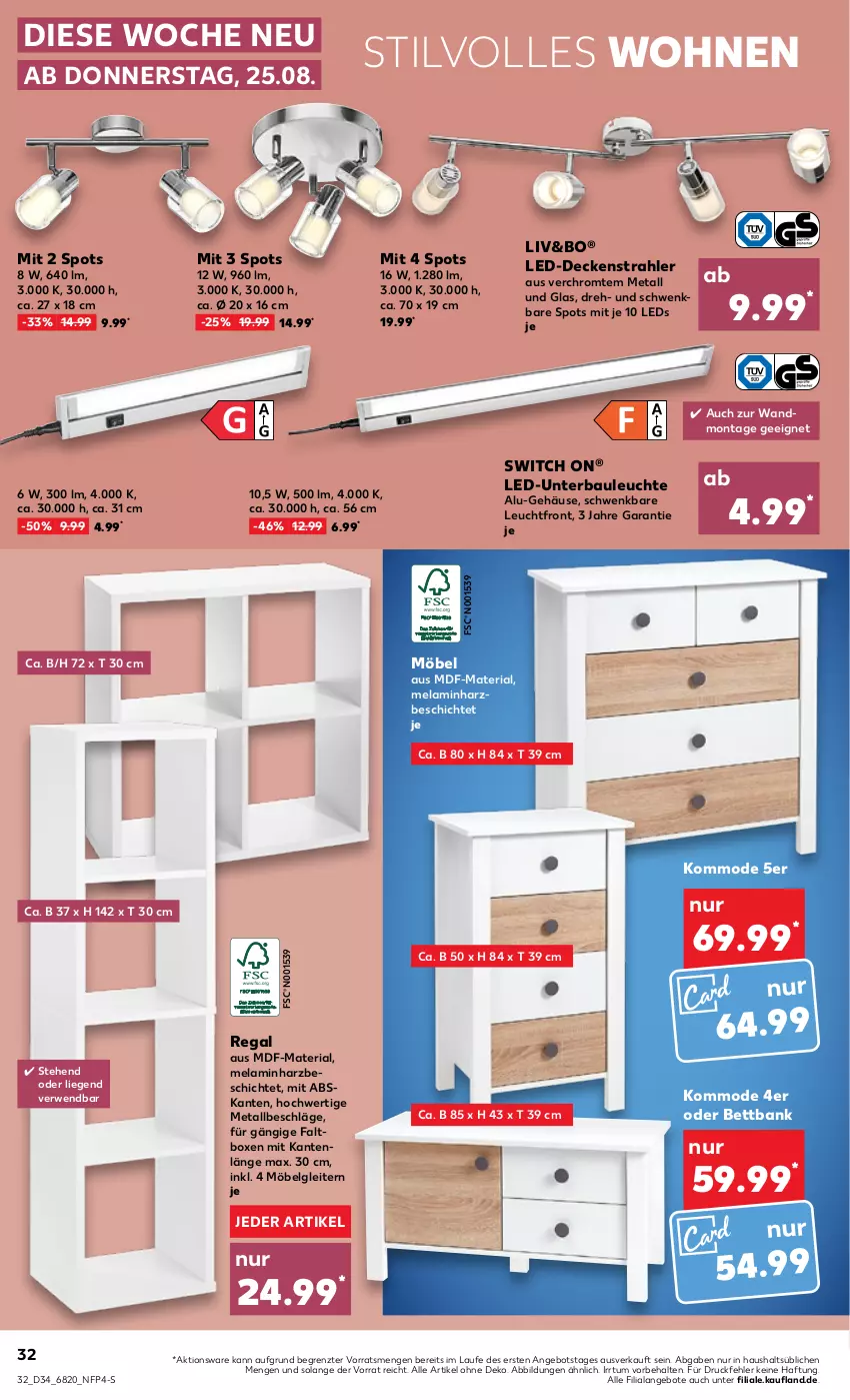 Aktueller Prospekt Kaufland - von 25.08 bis 31.08.2022 - strona 32 - produkty: angebot, angebote, Bank, Bau, bett, decke, kommode, leds, Leuchte, LG, Liege, möbel, Mode, regal, Ria, rwe, Ti, ZTE