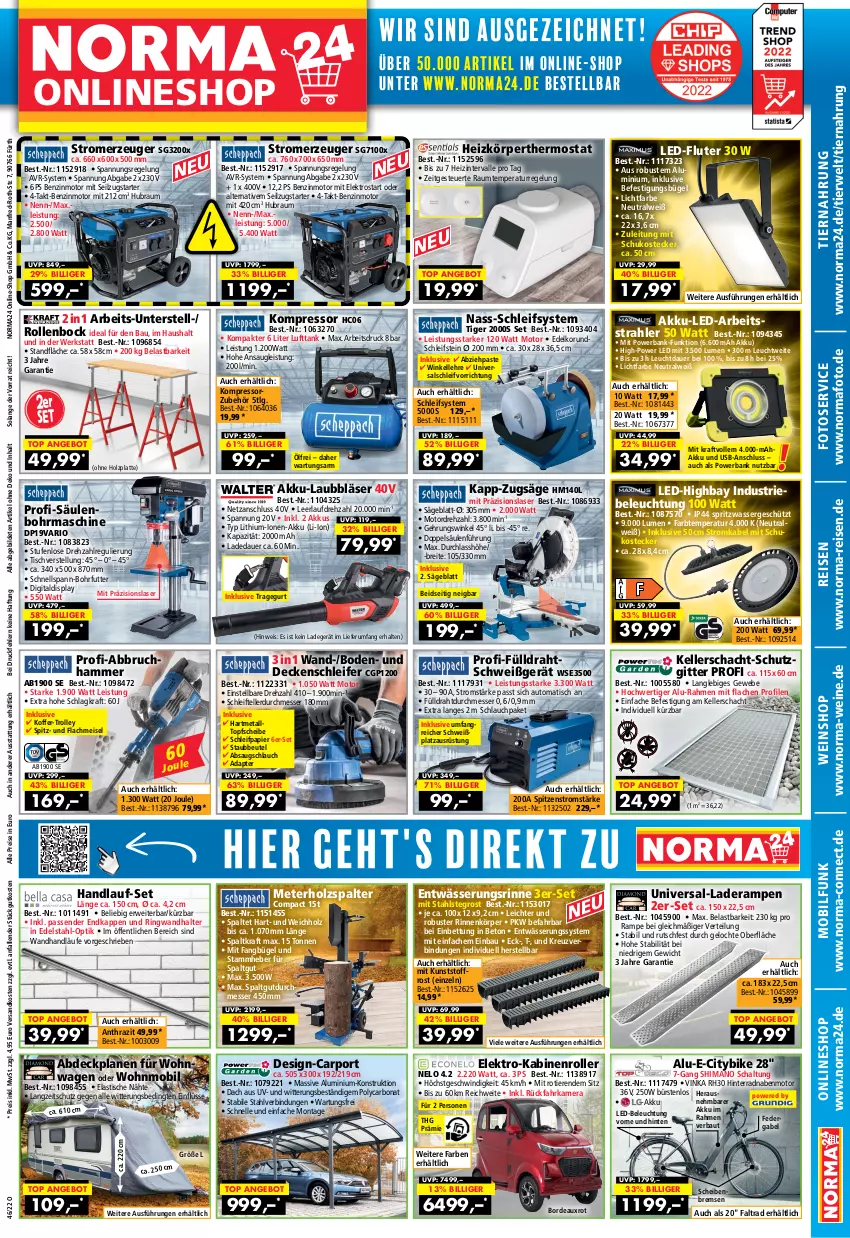 Aktueller Prospekt Norma - Norma - von 04.11 bis 20.11.2022 - strona 1 - produkty: Abbruchhammer, adapter, akku, aldi, angebot, asti, auer, auto, Bank, Bau, beleuchtung, bett, beutel, Bona, Brei, bügel, bürste, bürsten, Carport, decke, Draht, edelstahl, eis, Elektro, elle, gabel, gsw, Holz, Holzspalter, HP, kamera, koffer, kompressor, kraft, ladegerät, latte, led-beleuchtung, LED-Fluter, LG, messer, ndk, papier, powerbank, reis, ring, Roller, rum, rwe, säge, Schal, schlauch, Schleifpapier, shimano, staubbeutel, Stromerzeuger, teller, thermostat, Ti, Tiere, tiernahrung, tisch, topf, trolley, usb, wasser, wein, weine, weinshop