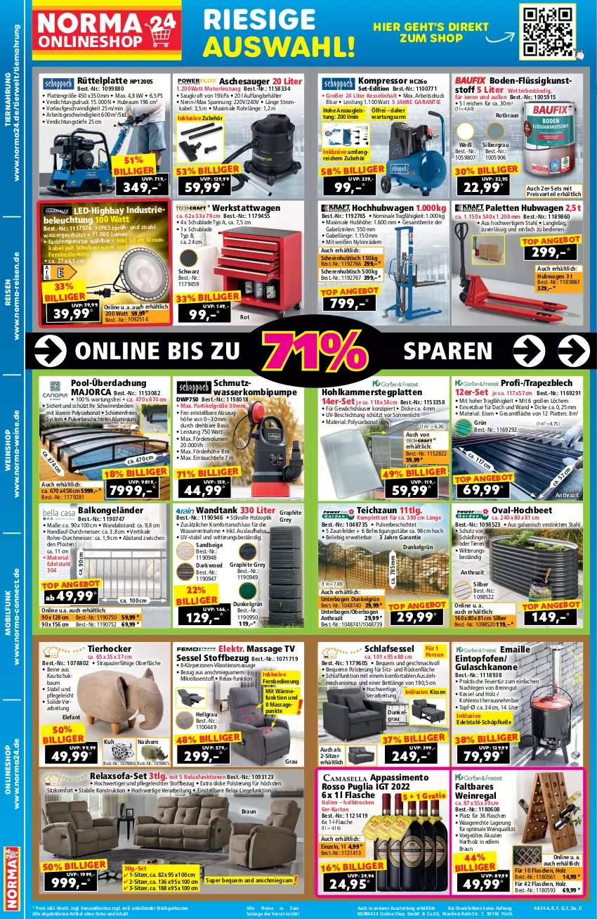 Aktueller Prospekt Norma - Norma - von 20.09 bis 06.10.2024 - strona 2 - produkty: angebot, Aschesauger, Bau, Behälter, beleuchtung, bett, Bona, braun, Brei, edelstahl, eintopf, eis, Elefant, elle, fernbedienung, flasche, gabel, gefu, gulasch, hocker, Holz, HP, kissen, kompressor, kraft, latte, LG, Liege, mac, maille, messer, mikrofaser, ndk, Ofen, Palette, pool, preisvorteil, regal, reis, rel, Ria, rwe, Schere, sessel, sim, Sofa, Ti, Tiere, tiernahrung, tisch, topf, Waage, wasser, wein, weine, weinshop