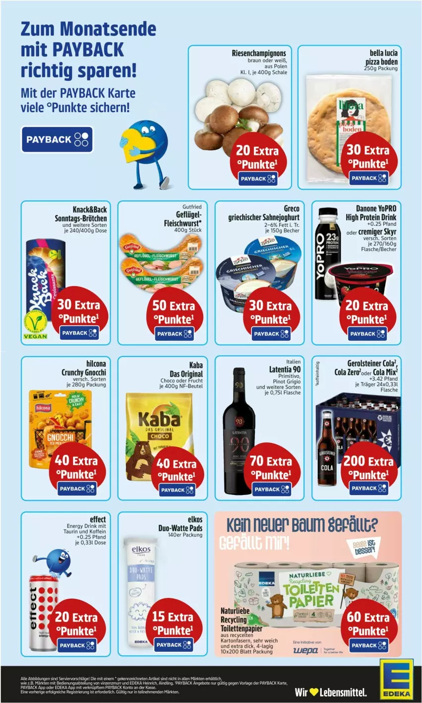 Aktueller Prospekt Edeka - Prospekte - von 22.09 bis 27.09.2025 - strona 2 - produkty: Bau, Becher, beutel, braun, brötchen, champignon, champignons, Clin, cola, danone, drink, flasche, frucht, gerolsteine, gerolsteiner, gin, gnocchi, hilcona, joghur, joghurt, LG, natur, papier, payback, Pinot, pinot grigio, pizza, sahne, Sahnejoghurt, Skyr, steiner, Ti, toilettenpapier, Yo